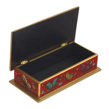 Load image into Gallery viewer, Red Butterfly-Themed Reverse-Painted Glass Box - Butterflies on Scarlet | NOVICA