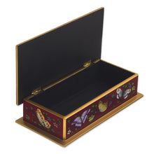 Load image into Gallery viewer, Burgundy Reverse-Painted Glass Decorative Box - Butterflies on Burgundy | NOVICA