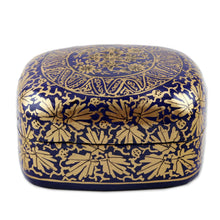 Load image into Gallery viewer, Handmade Blue Papier Mache Golden Floral Decorative Box - Blue Golden Bouquet | NOVICA