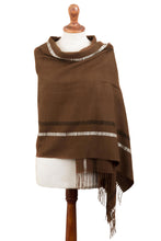 Load image into Gallery viewer, Sepia Brown Handwoven Baby Alpaca Shawl with Black and White - Sepia Roads | NOVICA