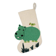 Load image into Gallery viewer, Hippo Wool Felt Christmas Stocking - Happy Hippo | NOVICA
