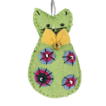 Load image into Gallery viewer, Set of 4 Colorful Cat Wool Felt Holiday Ornaments - Crafty Cats | NOVICA