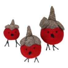Load image into Gallery viewer, Set of 3 Wool Felt Finches with Glass Bead Eyes - Rockin' Robins | NOVICA