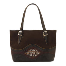 Load image into Gallery viewer, Dark Brown Suede and Leather Tote Bag - Inca Memories | NOVICA