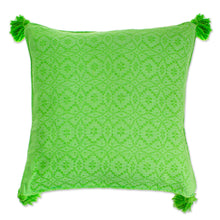 Load image into Gallery viewer, Bright Green Hand Woven Cotton Cushion Cover - Oaxaca Diamonds in Lime | NOVICA