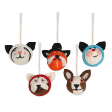 Load image into Gallery viewer, Set of 5 Wool Felt Cat Ornaments - Meow-y Christmas | NOVICA