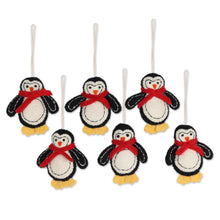 Load image into Gallery viewer, Set of 6 Wool Felt Penguin Ornaments - Marching Penguins | NOVICA