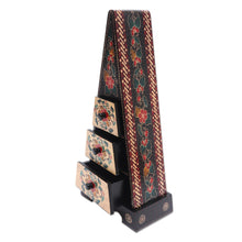 Load image into Gallery viewer, Hand Crafted Decorative Floral Batik Box - Pyramid of Flowers | NOVICA