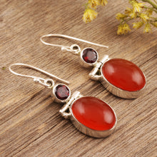 Load image into Gallery viewer, Hand Crafted Garnet and Carnelian Gemstone Dangle Earrings - Charming Union | NOVICA