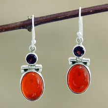 Load image into Gallery viewer, Hand Crafted Garnet and Carnelian Gemstone Dangle Earrings - Charming Union | NOVICA