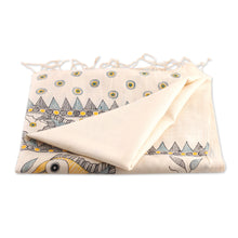 Load image into Gallery viewer, Hand Woven Peacock Fringed Silk Scarf from India - Peacock Friends | NOVICA