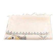 Load image into Gallery viewer, Hand Woven Peacock Fringed Silk Scarf from India - Peacock Friends | NOVICA