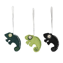 Load image into Gallery viewer, Set of 3 Wool Felt Lizard Ornaments - Lizard Tales | NOVICA