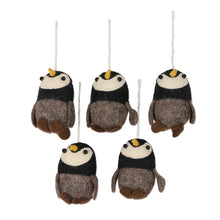 Load image into Gallery viewer, Wool Felt Penguin Ornaments Set of 5 - Penguin Charm | NOVICA