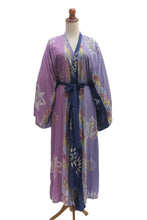 Load image into Gallery viewer, Hand-Stamped Purple and Navy Rayon Robe - Lilac Star | NOVICA