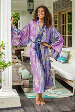Load image into Gallery viewer, Hand-Stamped Purple and Navy Rayon Robe - Lilac Star | NOVICA
