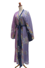 Load image into Gallery viewer, Hand-Stamped Purple and Navy Rayon Robe - Lilac Star | NOVICA