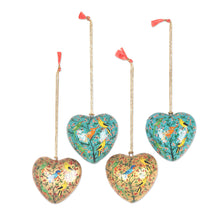 Load image into Gallery viewer, Handmade Bird Motif Papier Mache Ornaments (Set of 4) - Birds of Kashmir | NOVICA