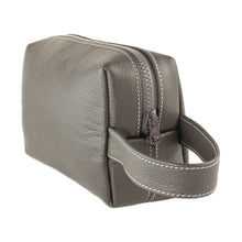 Load image into Gallery viewer, Hand Crafted Grey Leather Men's Toiletry Case - Man of the World in Flint | NOVICA