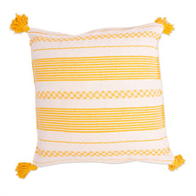 Load image into Gallery viewer, White and Yellow Hand Loomed Cushion Cover - Millenary Marigold | NOVICA