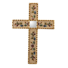 Load image into Gallery viewer, Handmade Glass Wall Cross with Floral Motifs - Flowers of Faith in Beige | NOVICA