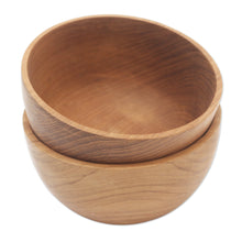 Load image into Gallery viewer, Hand Made Teak Wood Dinner Bowls from Bali (Pair) - Dinner Duo | NOVICA