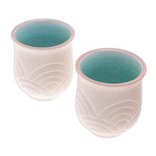 Load image into Gallery viewer, Hand Made Celadon Ceramic Cups from Thailand (Pair) - Gentle Waves | NOVICA