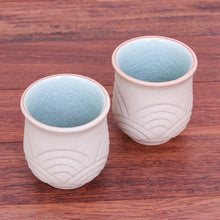 Load image into Gallery viewer, Hand Made Celadon Ceramic Cups from Thailand (Pair) - Gentle Waves | NOVICA