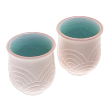 Load image into Gallery viewer, Hand Made Celadon Ceramic Cups from Thailand (Pair) - Gentle Waves | NOVICA