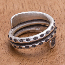 Load image into Gallery viewer, Hand Made Sterling Silver Leaf and Floral Band Ring - Coiling Leaves | NOVICA