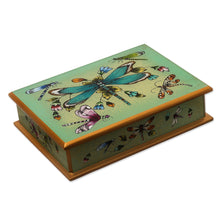 Load image into Gallery viewer, Andean Reverse-Painted Glass Dragonfly Box in Mint Green - Mint Green Dragonfly Days | NOVICA