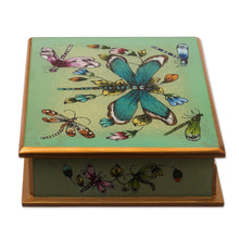 Load image into Gallery viewer, Andean Reverse-Painted Glass Dragonfly Box in Mint Green - Mint Green Dragonfly Days | NOVICA