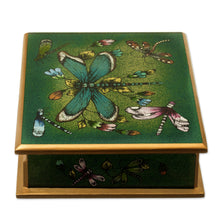 Load image into Gallery viewer, Andean Reverse-Painted Glass Dragonfly Box in Emerald Green - Emerald Green Dragonfly Days | NOVICA