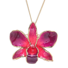 Load image into Gallery viewer, Gold-Plated Orchid Petal Pendant Necklace and Brooch - Orchid Magic in Red | NOVICA