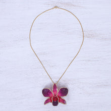 Load image into Gallery viewer, Gold-Plated Orchid Petal Pendant Necklace and Brooch - Orchid Magic in Red | NOVICA