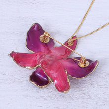 Load image into Gallery viewer, Gold-Plated Orchid Petal Pendant Necklace and Brooch - Orchid Magic in Red | NOVICA