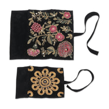 Load image into Gallery viewer, Artisan Crafted Floral Embroidered Jewelry Rolls (Pair) - Flower Path | NOVICA