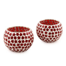 Load image into Gallery viewer, Red Star Glass Mosaic Tealight Holders (Pair) - Burning Stars | NOVICA