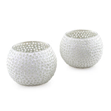 Load image into Gallery viewer, White Star Glass Mosaic Tealight Holders (Pair) - Festive Stars | NOVICA