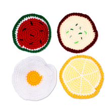 Load image into Gallery viewer, Food-Themed Crocheted Coasters (Set of 4) - Good Taste | NOVICA