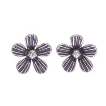 Load image into Gallery viewer, Hand Crafted Sterling Silver Floral Button Earrings - Striped Flowers | NOVICA