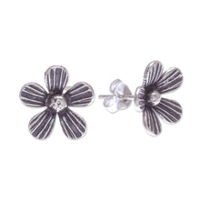 Load image into Gallery viewer, Hand Crafted Sterling Silver Floral Button Earrings - Striped Flowers | NOVICA