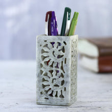 Load image into Gallery viewer, Hand Carved Soapstone Pen Holder from India - Office Order | NOVICA