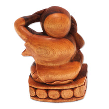 Load image into Gallery viewer, Hand Made Suar Wood Buddha Sculpture - Hear No Evil | NOVICA
