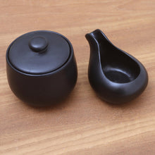 Load image into Gallery viewer, Black Ceramic Cream and Sugar Set (Pair) - Coffee Time in Black | NOVICA