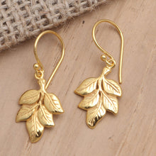 Load image into Gallery viewer, Gold-Plated Brass Leaf Dangle Earrings - Betel Leaves | NOVICA