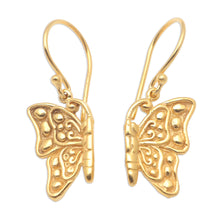 Load image into Gallery viewer, Hand Made Gold-Plated Butterfly Dangle Earrings - Butterfly Couple | NOVICA