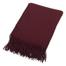 Load image into Gallery viewer, Chevron Pattern Wine Red Throw Blanket - Boomerang in Burgundy | NOVICA