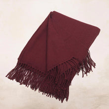 Load image into Gallery viewer, Chevron Pattern Wine Red Throw Blanket - Boomerang in Burgundy | NOVICA