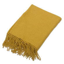 Load image into Gallery viewer, Diamond-Patterned Acrylic Alpaca Blend Throw Blanket - Diamond Mine in Gold | NOVICA